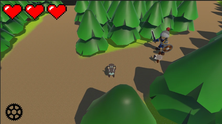 simongb-El-rey-del-bosque-camino Gameplay de sigilo en El Rey del Bosque donde un guardia humano interactúa con un señuelo mientras el personaje avanza.