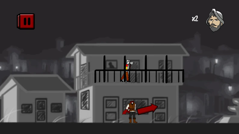 simongbn-Cazacabezas-gameplay-3 Nivel de Cazacabezas con enemigos en balcones, mostrando el contador de cabezas (munición) en la esquina superior derecha.