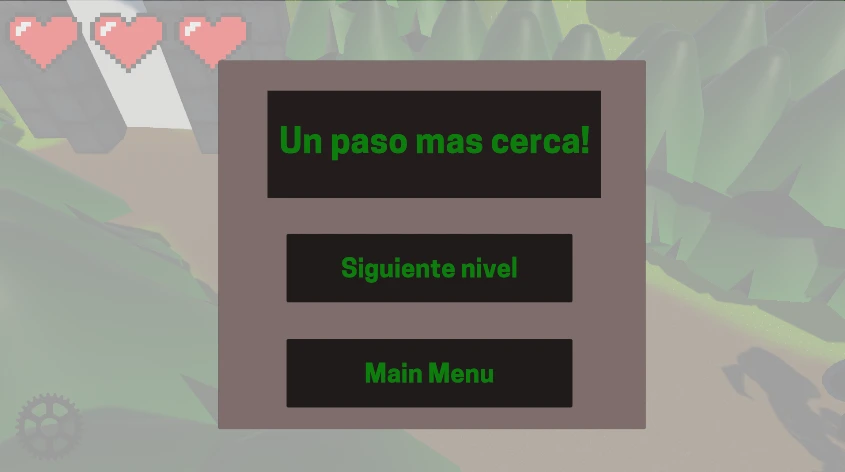 simongbn-El-rey-del-bosque-ganar Pantalla de superación de nivel en El Rey del Bosque con el texto Un paso mas cerca!.