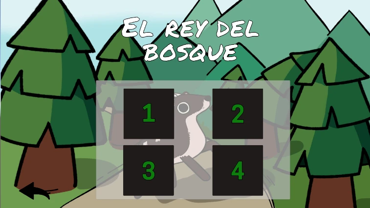 simongbn-El-rey-del-bosque-menu-niveles Pantalla de selección de niveles del uno al cuatro en El Rey del Bosque.