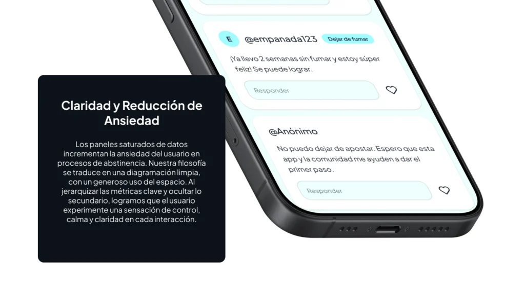 simongbn-Wellness-app-3 Foros comunitarios en la interfaz de Wellness App, diseñados con diagramación limpia para reducir la ansiedad.