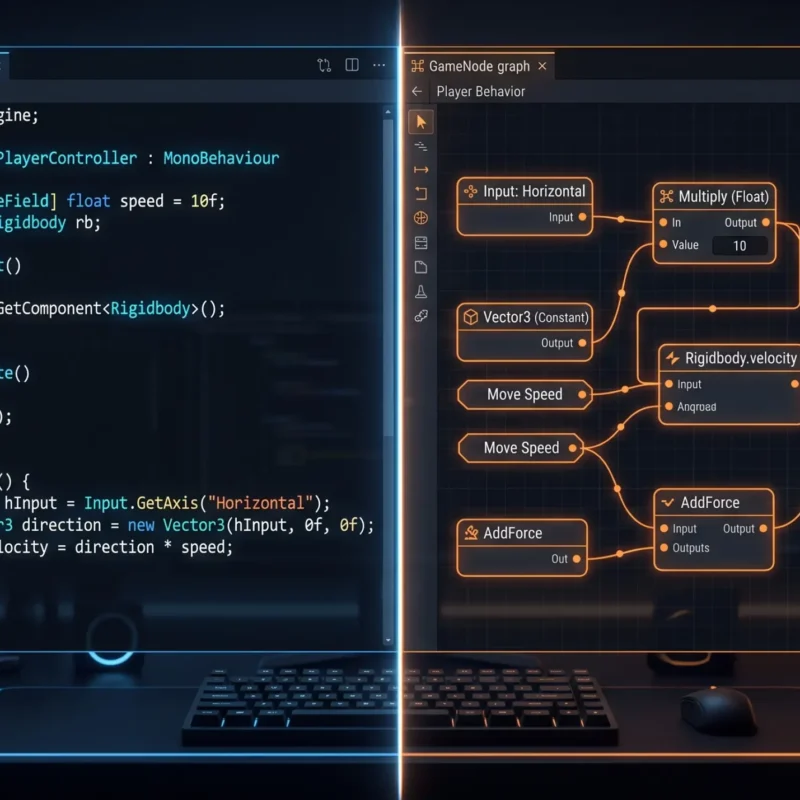 Modelo tridimensional tipo wireframe representando la arquitectura de juego en la comparativa unity vs unreal.