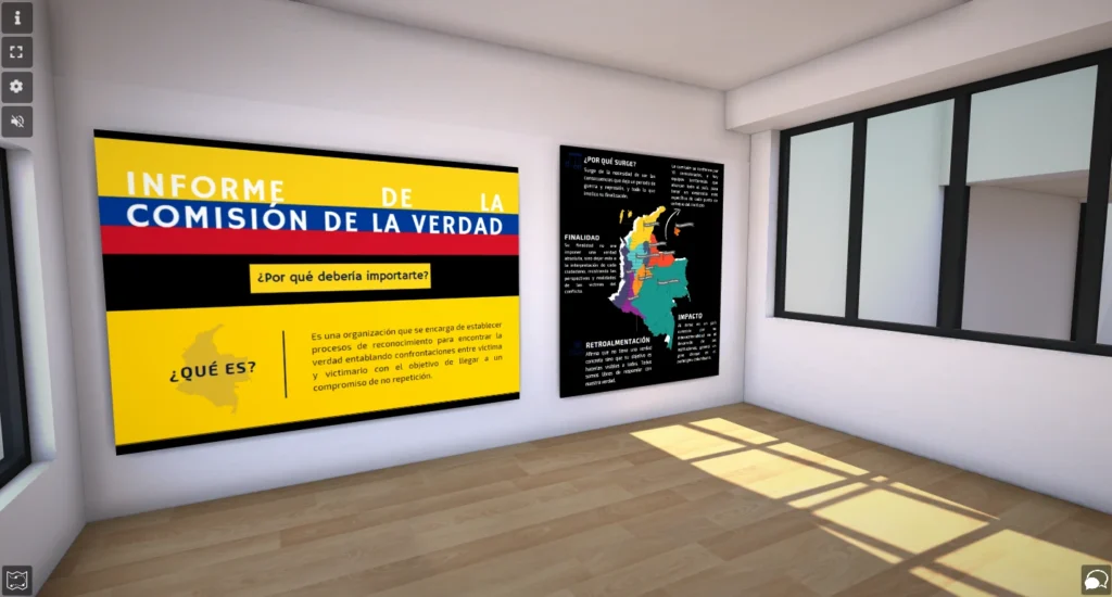 simongbn-camino-a-la-verdad-14 Sala virtual con infografías y un mapa de Colombia explicando qué es la Comisión de la Verdad.